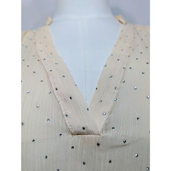 Zara Sheer Beige Chiffon Metallic Dot Blouse Size S - Picture 2 of 7